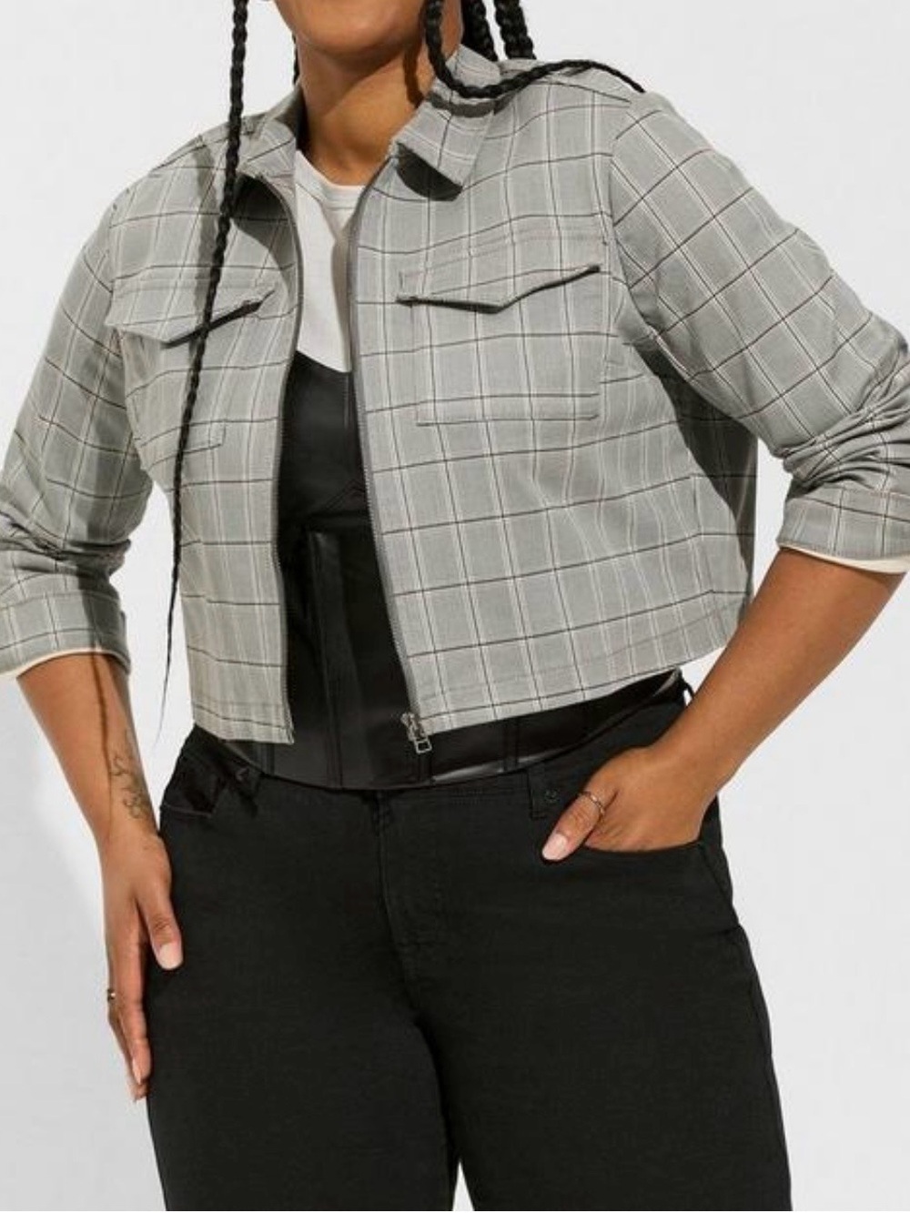 NWT Size 3 Torrid Gray Plaid Cropped Jacket